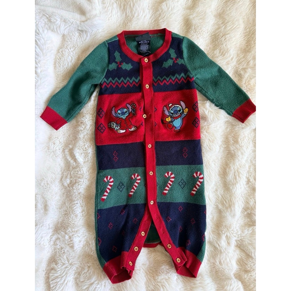 Disney Stitch Christmas Pajamas Baby Romper 18 Months Holiday Sleepsuit